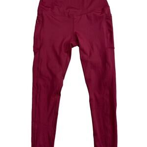 LegEnd Women's Size Large Fitness Leggings Burgundy 3 Pockets 1 Zip Full Length